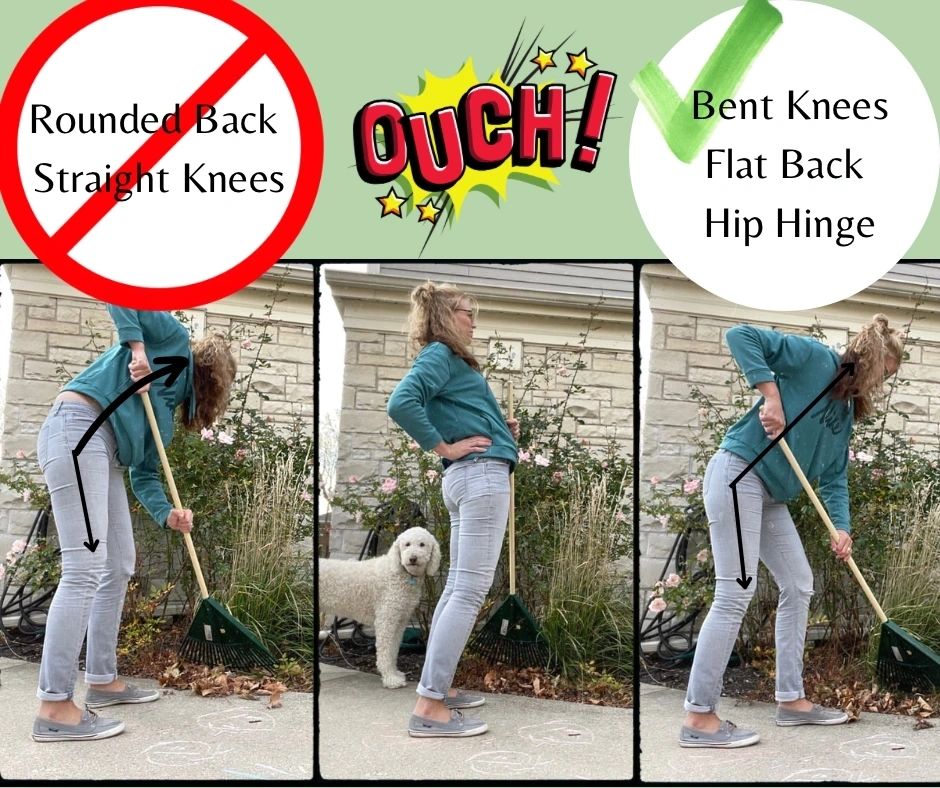 Raking posture for low back pain